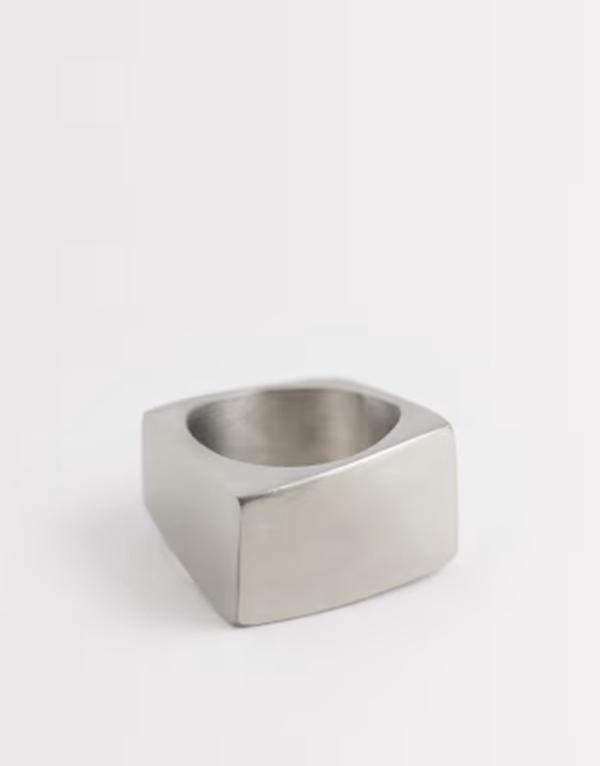 エイソス メンズ 佩び物 輪っか プルオーバー ASOS DESIGN waterproof stainlessteel chunky square ring SILVER しろがね色