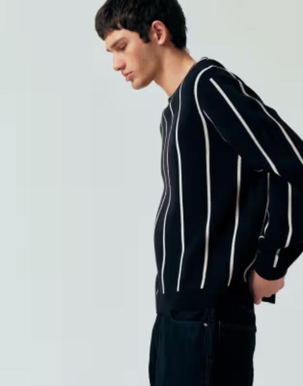 エイソス メンズ アウター ニット・セーター ASOS DESIGN oversized knit striped sweater NAVY ネイビー