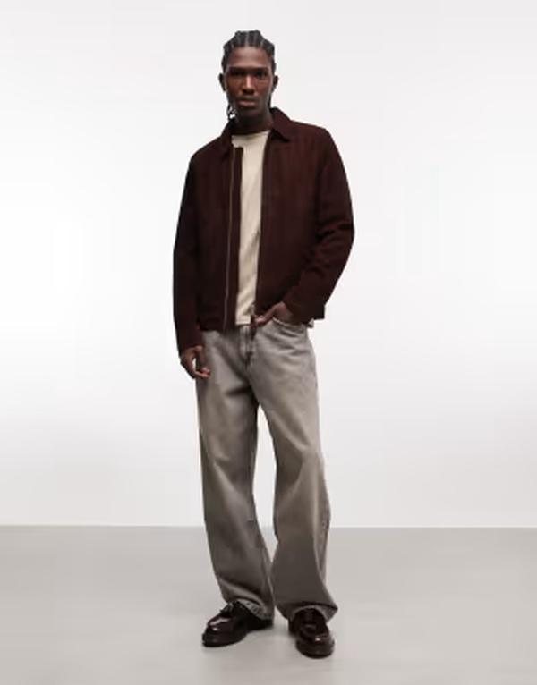 スコット メンズ アウター ジャケット・ブルゾン スエード Schott real suede harrington jacket in chocolate Dark brown ブラウン｜ReVida 店