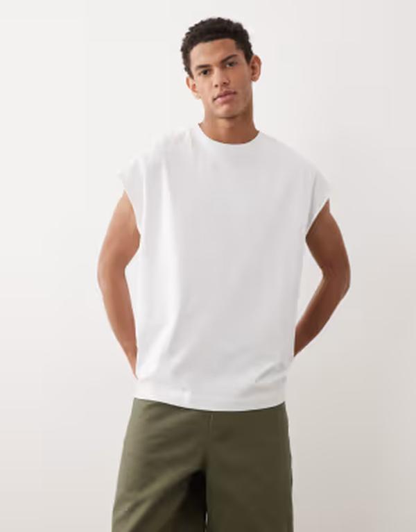 エイソス メンズ トップス ベスト キャップ ASOS DESIGN heavyweight oversized tank top with cap sleeves WHITE ホワイト