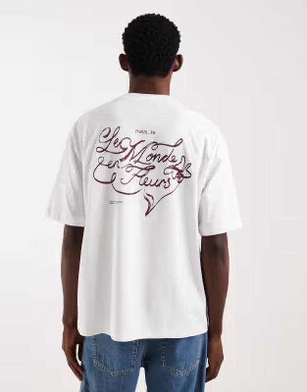 エイソス メンズ トップス プルオーバー グラフィック ASOS DESIGN oversized t-shirt with text back and chest graphics WHITE 白いこと