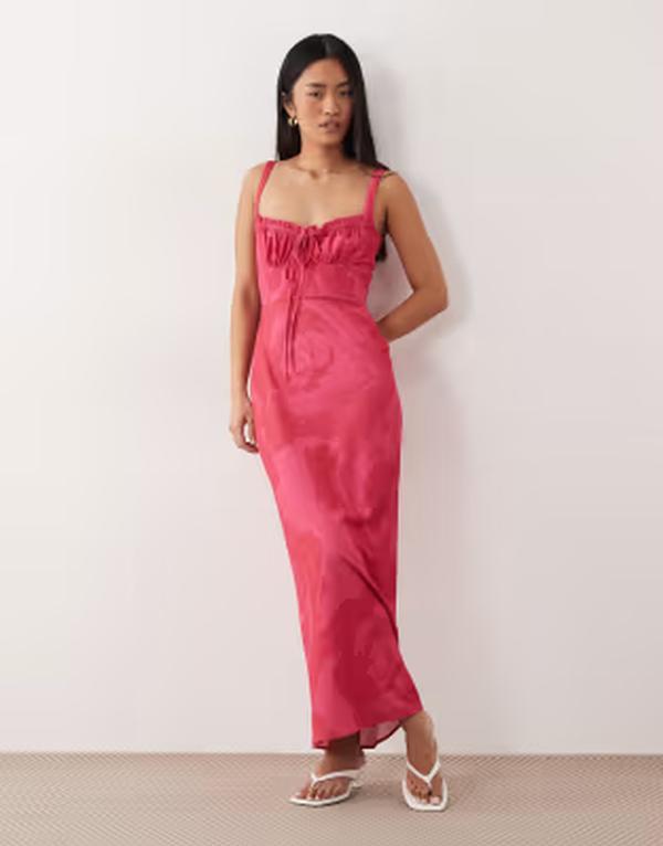 エイソス レディース トップス ワンピース フラワー柄 プリント ギャザー ミディ フラワー ASOS DESIGN ruched bust midi dress in bright print floral Pink floral ピンク
