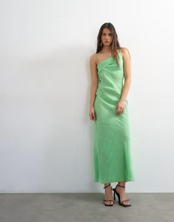 トップショップ レディース トップス ワンピース ミディ オフショルダー Topshop off-shoulder midi dress in apple green グリーン