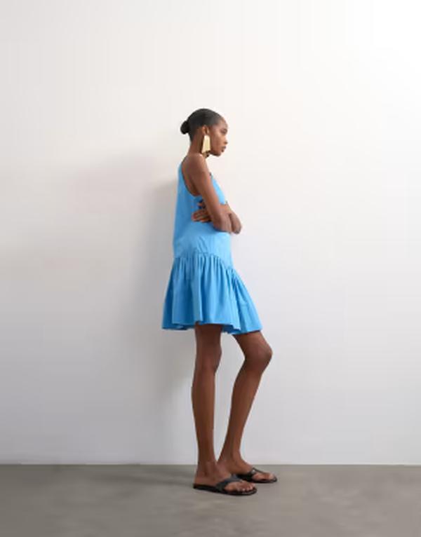 トップショップ レディース トップス ワンピース ミニ Topshopoplin dropped waist square neck mini dress Blue ブルー