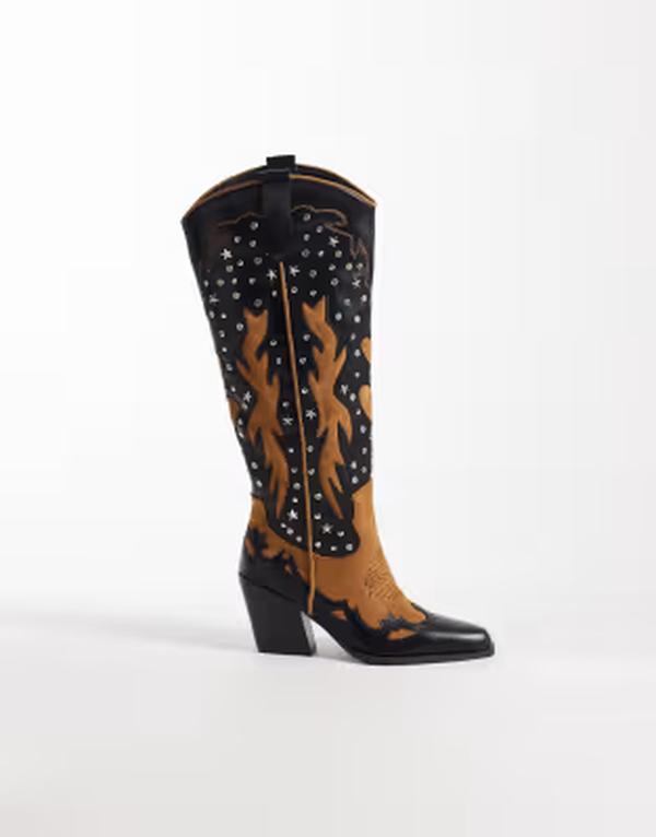 アザレア ワン レディース シューズ ブーツ・レインブーツ Azalea Wang Kalpana embellished western knee boots and orange Black ブラック