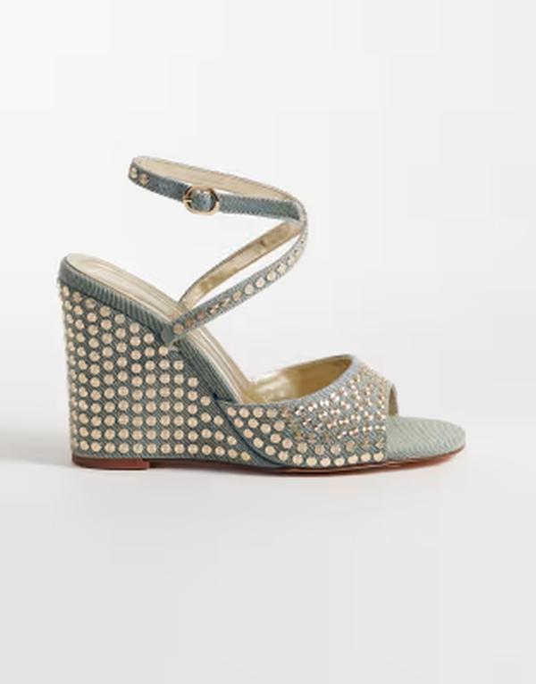 アザレア ワン レディース シューズ サンダル デニム ヒール Azalea Wang Matteus wedge heeled sandals in light denim studs DENIM デニム