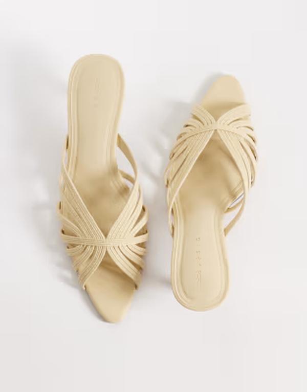 エイソス レディース シューズ サンダル ヒール ASOS DESIGN Healing strappy peep toe mid heel mules in buttermilk
