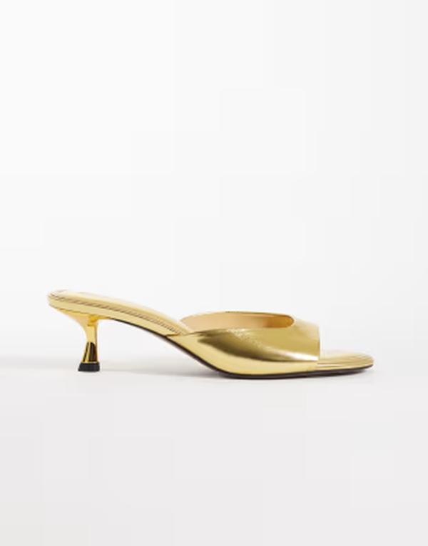 エイソス レディース シューズ サンダル ヒール ASOS DESIGN High-five kitten heel mules GOLD ゴールド