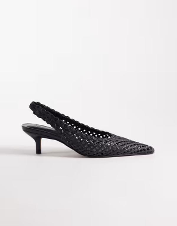 エイソス レディース シューズ ヒール ASOS DESIGN Star woven slingback mid heel shoes Black ブラック