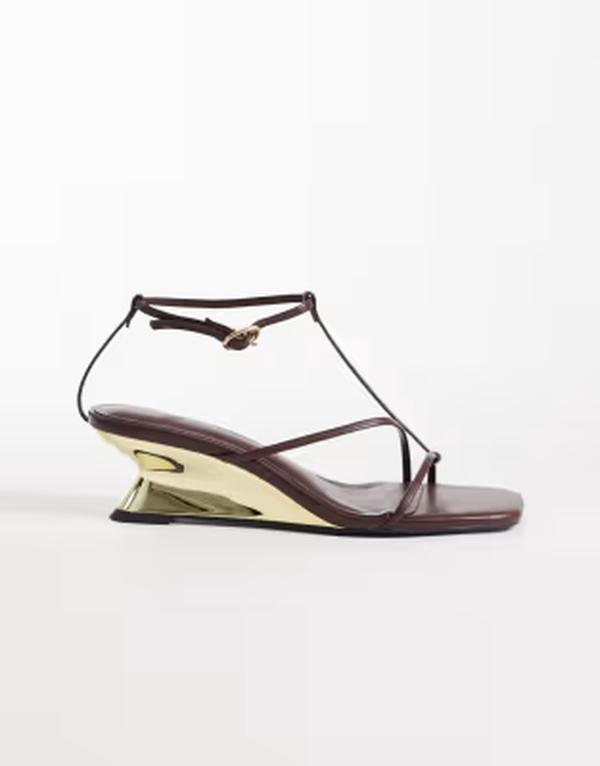 エイソス レディース シューズ サンダル ミニ ASOS DESIGN Hightide minimal strappy electroplated wedge sandals インチ chocolate 黒茶