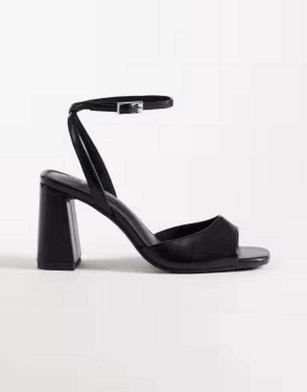 エイソス レディース シューズ サンダル ヒール ASOS DESIGN Honour barely there mid block heel sandals PU BLACK PU ブラック｜ReVida 店