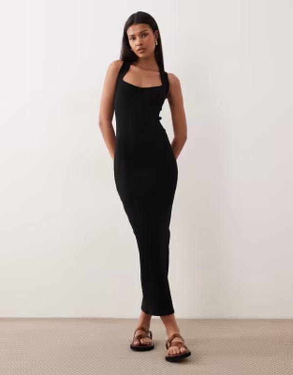 エイソス レディース トップス ワンピース ミディ ASOS DESIGN scoop front racer seam detail midi dress Black ブラック｜ReVida 店 10,066円