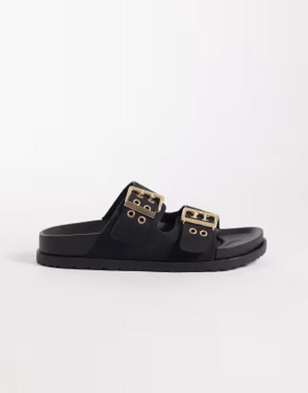 ロンドンレベル レディース シューズ サンダル London Rebel Morgan double buckle flat sandals Black ブラック|ReVida 店