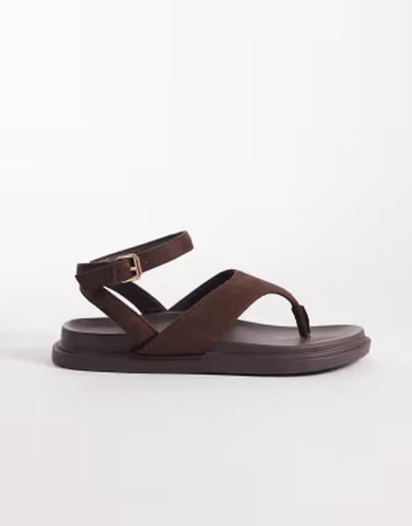 英国の首都気泡管水準器 レディース シューズ サンダル アンクル London Rebel Anya thong sandals with ankle strap and buckle detail インチ choc micro CHOC MICRO レディース靴-コンフォートサンダル