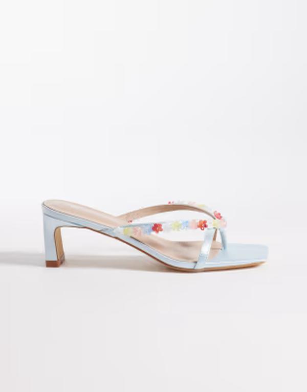 レイド レディース シューズ サンダル 繻子 踵 RAID Airlea kitten heel sandals with flower applique satin Blue pu 青み