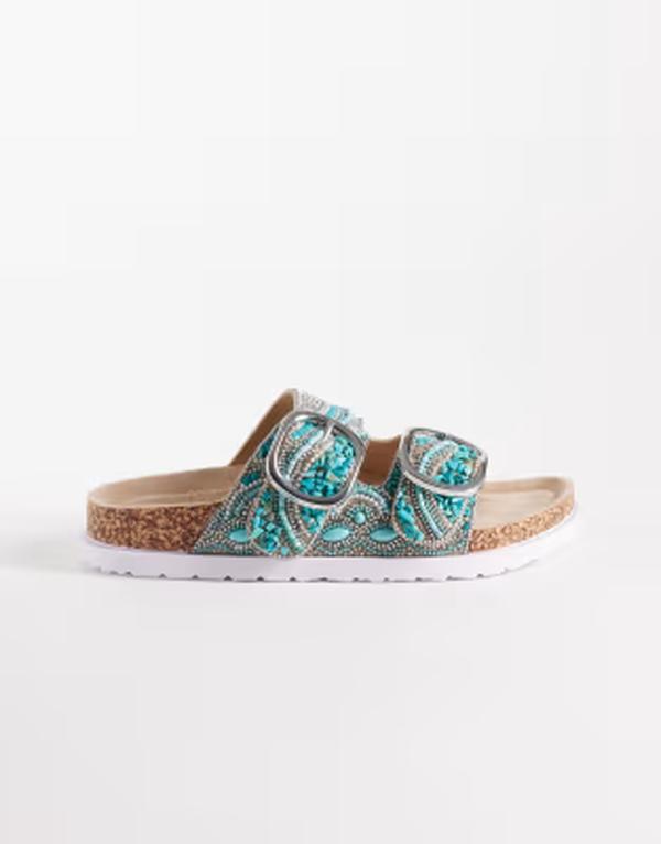 エイソス レディース シューズ サンダル ASOS DESIGN Frost beadedouble strap sandals LIGHT BLUE ブルー｜ReVida 店 14,425円