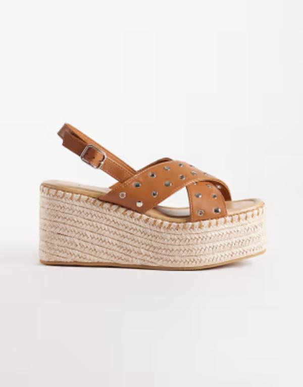 サウス砂浜 レディース シューズ サンダル South Beach studded espadrille wedge sandals BROWN 赤銅色