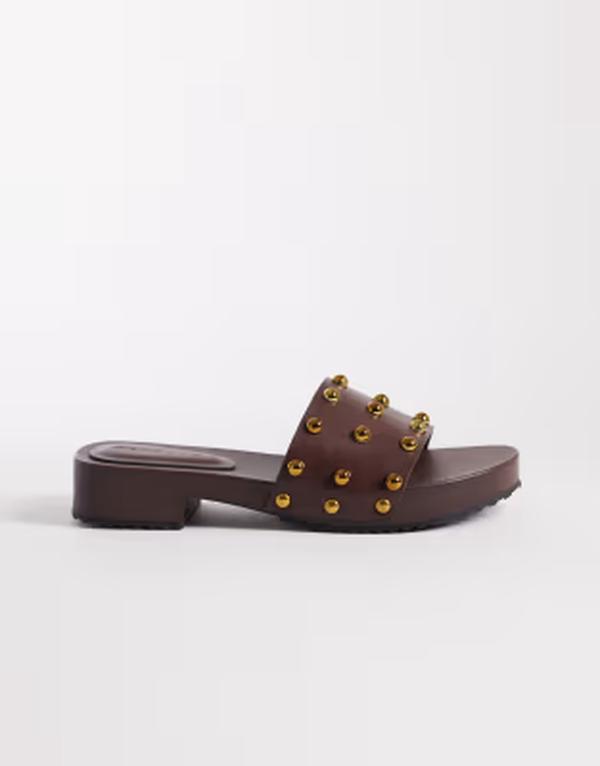 エイソス レディース シューズ サンダル ASOS DESIGN Fallen clog sandal slides in chocolate チョコレート
