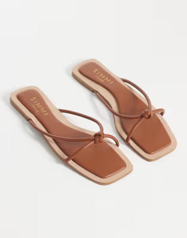 シミ レディース シューズ サンダル SIMMI ShoesIMMI London Cola knot flat sandals in tan pu タン