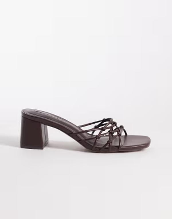 エイソス レディース シューズ サンダル ヒール ASOS DESIGN Hana strappy knotted block heeled mules in chocolate チョコレート