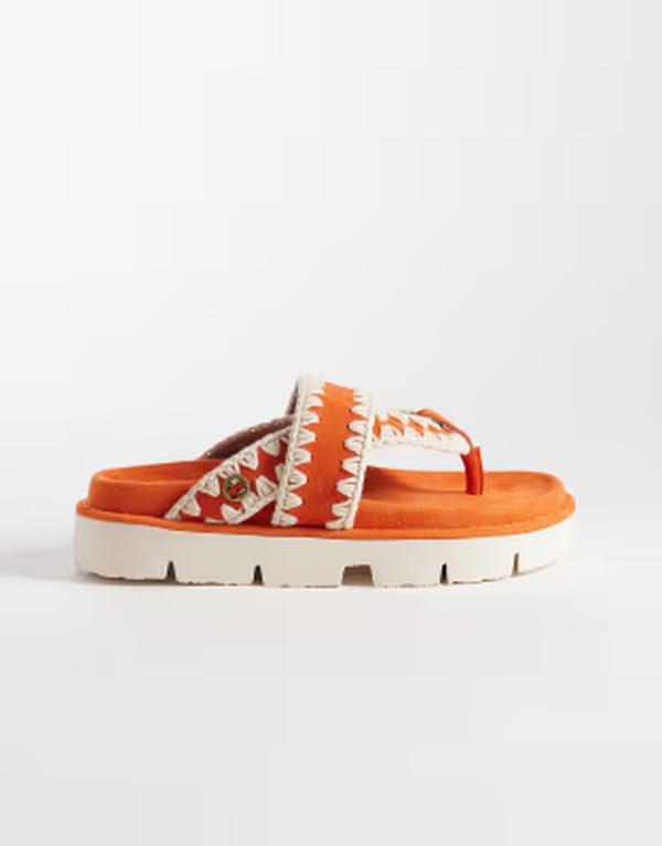 モウ レディース シューズ サンダル Mou overstitch sandals in orange オレンジ