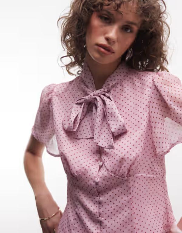 リクレイム ヴィンテージ レディース トップス シャツ ドット ブラウス Reclaimed Vintage bow blouse with keyhole detail and red polka dots Multi マルチカラー