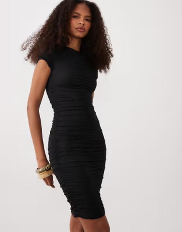 エイソス レディース トップス ワンピース ミニ ASOS DESIGN scrunch front mini dress Black ブラック