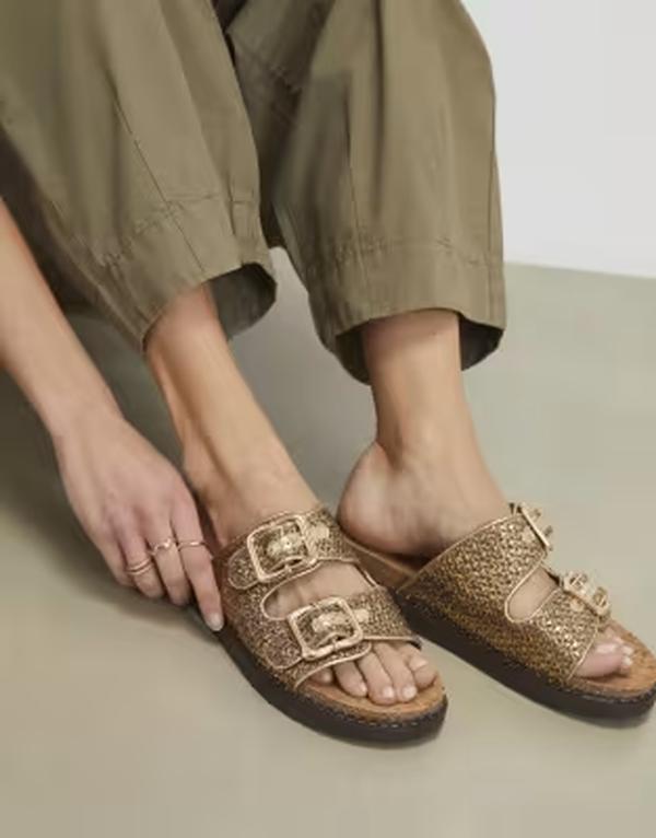 リバーアイランド レディース シューズ サンダル River Islandouble strap footbed sandals Gold ゴールド