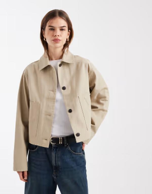 エイソス レディース アウター ジャケット・ブルゾン コットン ASOS DESIGN short cotton Harrington jacket in stone ストーン