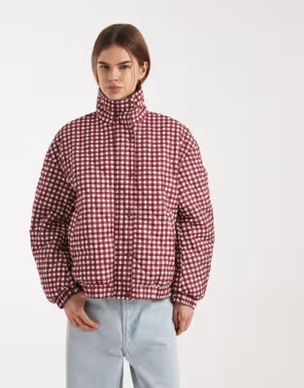 エイソス レディース アウター 上衣・上衣 ギンガム照合のしるし キルティング ギンガム ASOS DESIGN quilted bomber jacket with yoke detail ginghamulti マルチ色つや