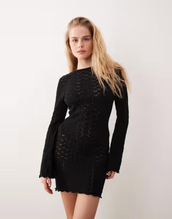 ミスセルフフリッジ レディース トップス ワンピース ミニ Misselfridge crochet waist detailing long sleeve mini dress Black ブラック