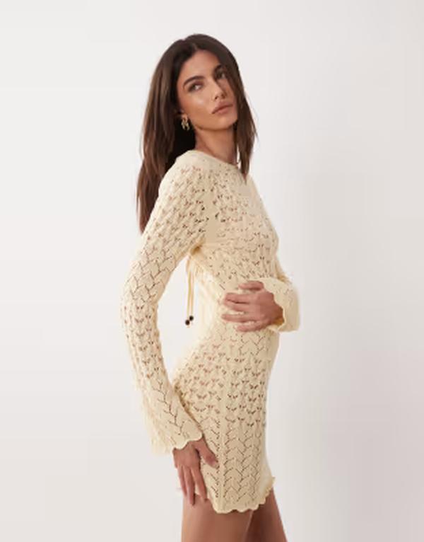 ミスセルフフリッジ レディース トップス ワンピース ミニ Misselfridge crochet waist detailong sleeve mini dress in butter 12,226円