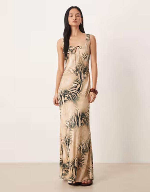 エイソス レディース トップス 衣装 刷り上げる midi ASOS DESIGN scoop neck tie front MIDI dress インチ blurred tiger print Blurred Tiger Print 毛の荒物