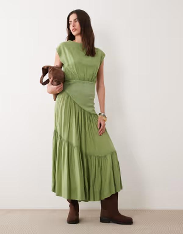 エイソス レディース トップス 衣装 ノースリーブ ASOS DESIGN sleevelesslash neck hybrid midaxi dress インチ washed olive Washed olive オリーブ