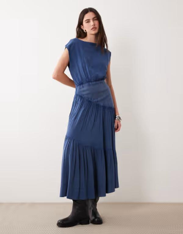 エイソス レディース トップス 衣装 ノースリーブ ジーンズ ASOS DESIGN sleevelesslash neck hybrid midaxi dress インチ denim Blue ジーンズ