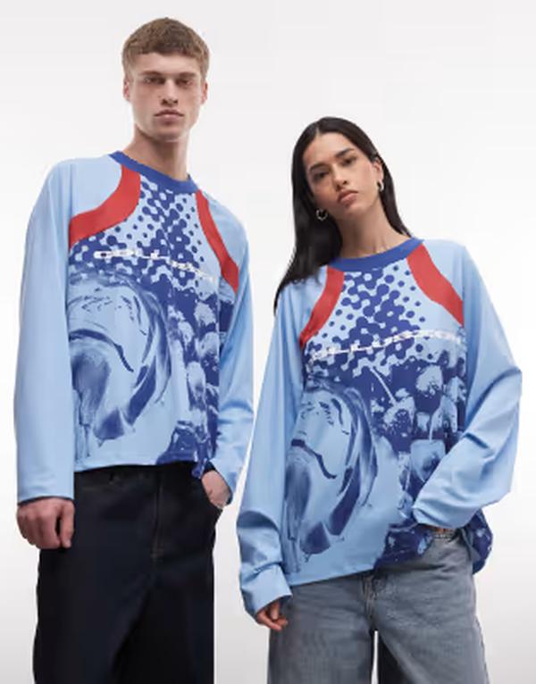 コルージョン レディース トップス Tシャツ COLLUSION Unisex soccer t-shirt BLUE ブルー｜ReVida 店