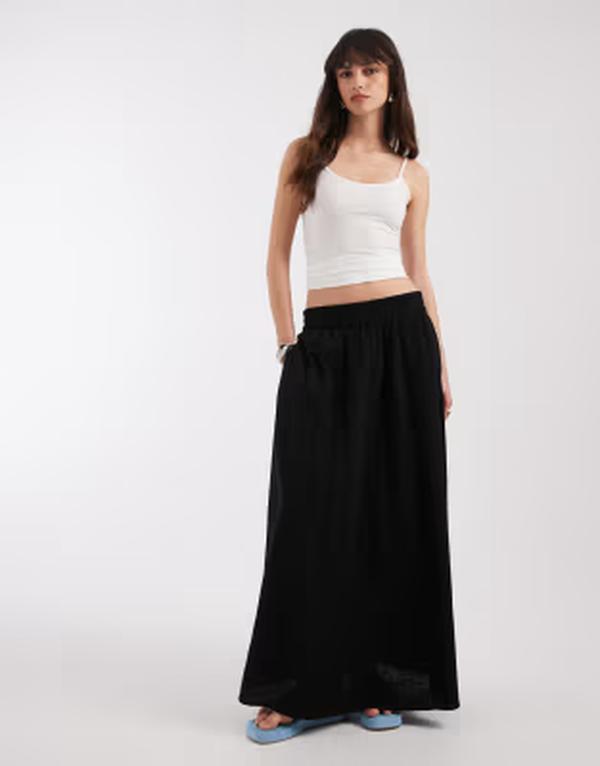オンリー レディース ボトムスカート リネン ONLY linen look midaxi skirt Black ブラック