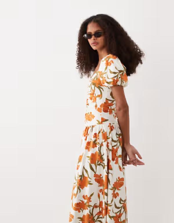エイソス レディース トップス 衣装 お花柄 刷り上げる ギャザー midi お花 ASOS DESIGN ruched front MIDI tea dress インチ floral print Floral Print レディースファッション-ワンピース