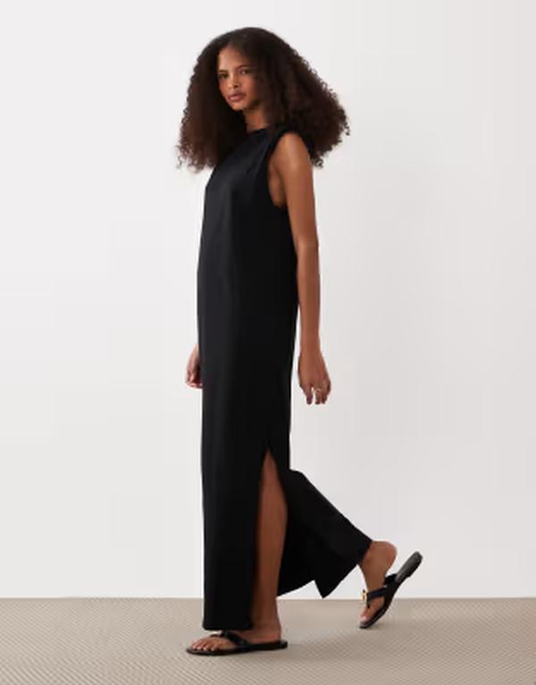 エイソス レディース トップス ワンピース ミディ Tシャツ ASOS DESIGN shoulder pad T-shirt midi dress Black ブラック 10,426円