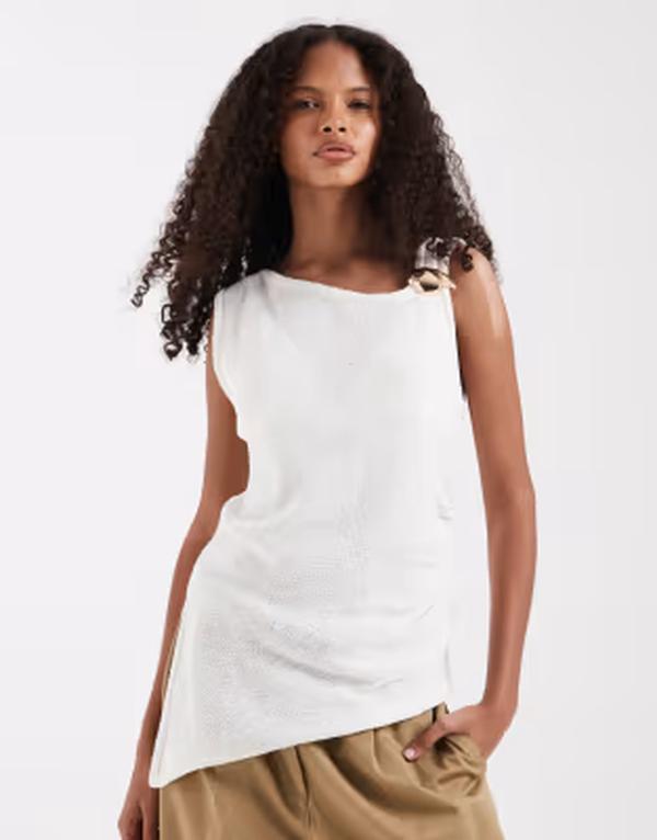 エイソス レディース トップス タンクトップ ドレープ ASOS DESIGN slub raffia hardware draped top in cream クリーム