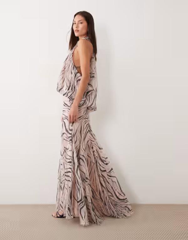 エイソス レディース トップス ワンピース マキシ ホルター ASOS DESIGN halter neck slouchy dropped waist godet maxi dress in abstract zebrabstract zebra アニマル