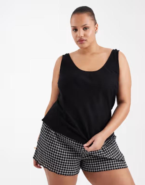 エイソス レディース トップス シャツ リネン ASOS Curve ASOS DESIGN Curve scoop neck linen cami Black ブラック