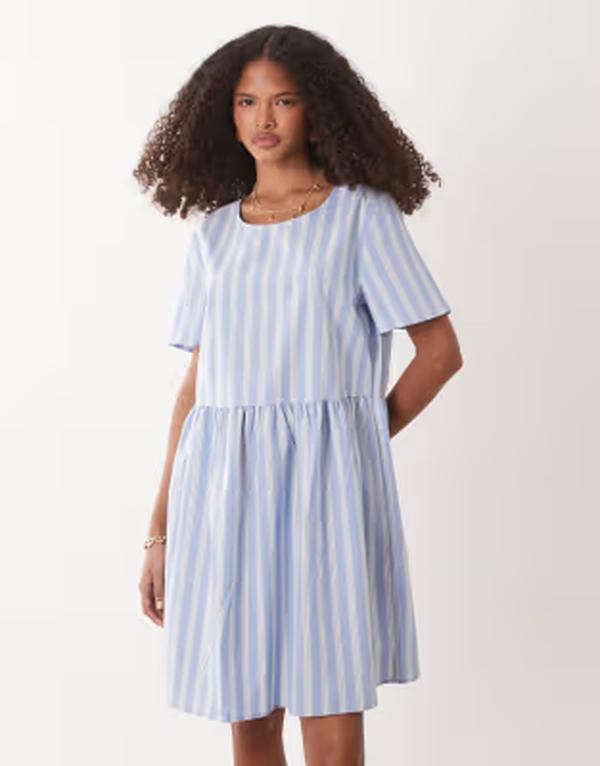 ジェイディーワイ レディース トップス 衣装 ミニ JDY short sleeve mini dress インチ light blue stripes BLUE 青み