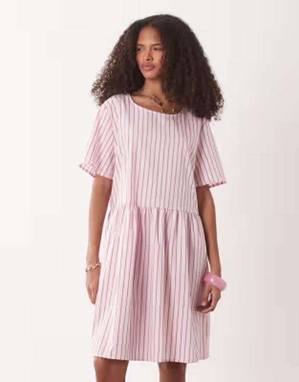 ジェイディーワイ レディース トップス 衣装 ミニ JDY short sleeve mini dresstripes Chalk pink 車輪止め
