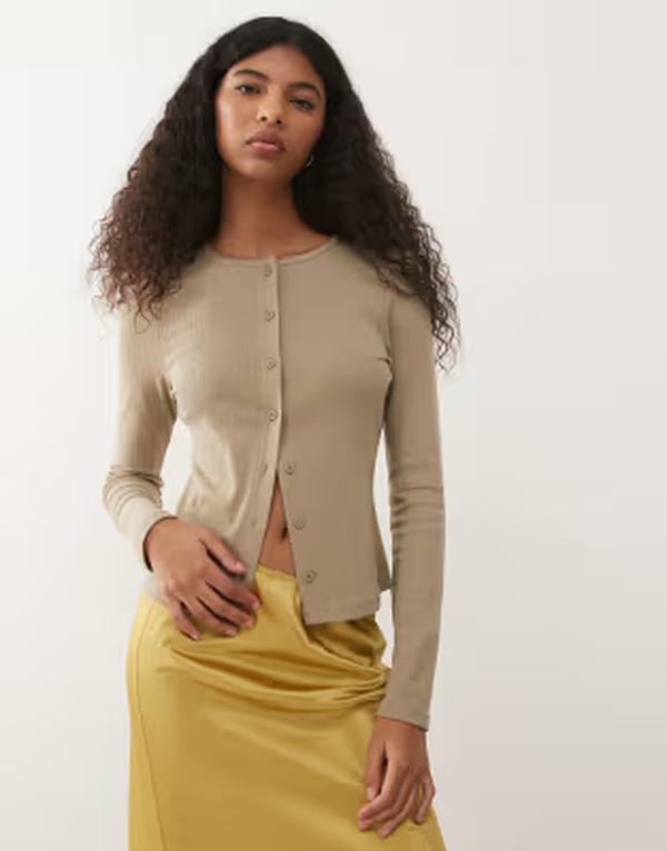 コルージョン レディース トップス シャツ カーディガン COLLUSION long sleeve pointelle cardigan Khaki カーキ|ReVida 店