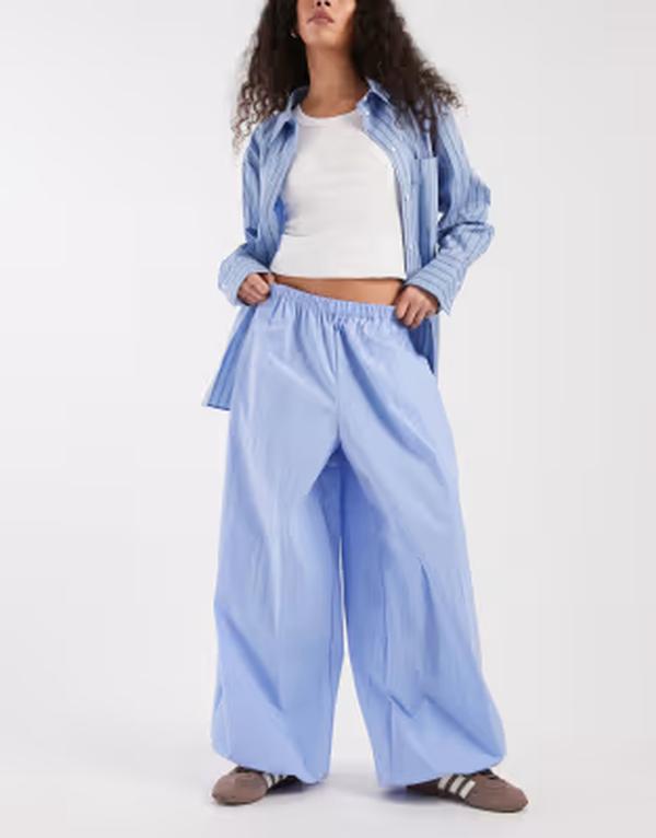 エイソス レディース ボトムス 心地好いズボン下 ASOS DESIGN pull on balloon pants Blue 青み