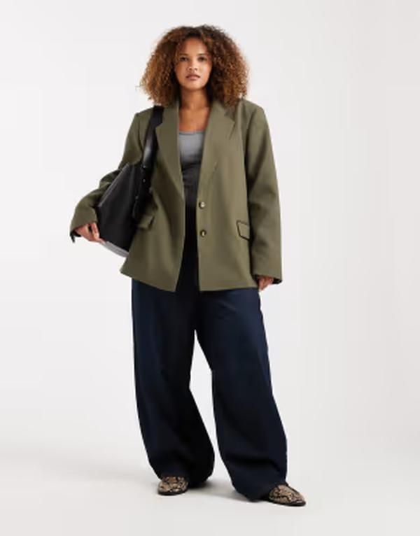 エイソス レディース アウター 上衣・上衣 スポーツジャケット ASOS DESIGN Curve tailored oversized blazer Khaki カーキ
