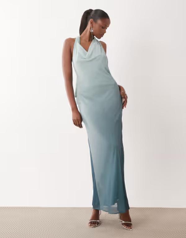 ティエフエヌシー レディース トップス ワンピース シフォン マキシ ホルター TFNC Bridesmaids halter neck chiffon maxi dress in aqua ombre AQUA OMBRE アクア