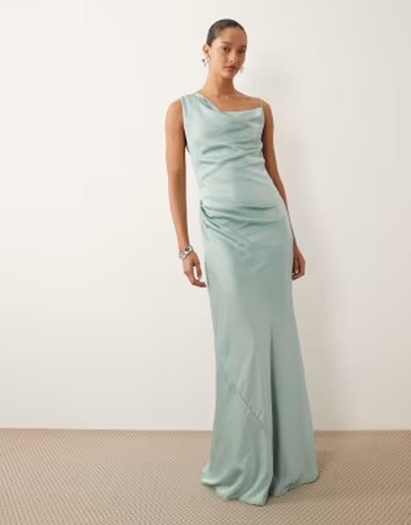 ティエフエヌシー レディース トップス ワンピース サテン マキシ TFNC Bridesmaidsatin one shoulder maxi dress in aqua アクア