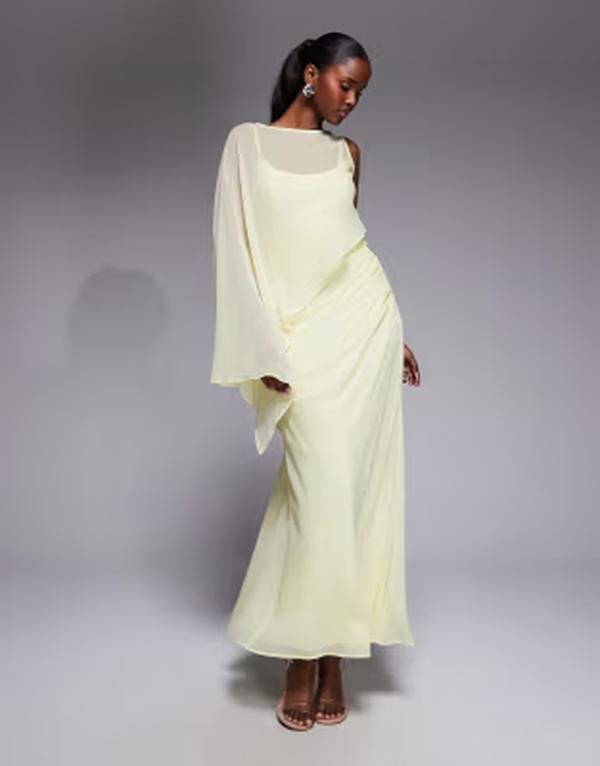 エイソス レディース トップス ワンピース アシンメトリー ドレープ マキシ ASOS DESIGN asymmetric draped one batwing sleeve maxi dress in buttermilk